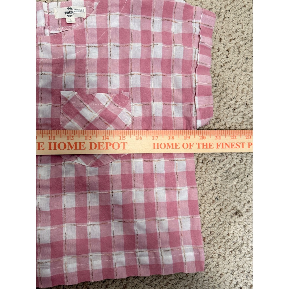 Entro Pink Gingham Cotton Boxy Top Small Cottagecore Coquette Pocket Blouse - Picture 5 of 7